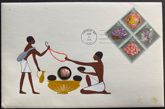 #1538-41 Mineral Heritage 1974 Hand Painted Jonal PNC cachet First Day cover with Mineral insert