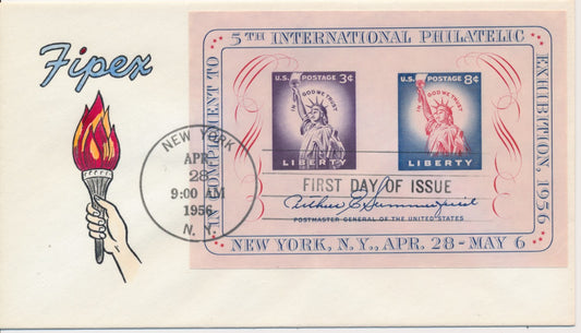 #1075 FIPEX 1956 Hand Painted Knoble cachet First Day cover