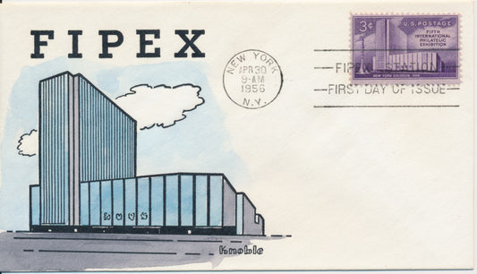 #1076 FIPEX 1956 Hand Painted Knoble cachet First Day cover