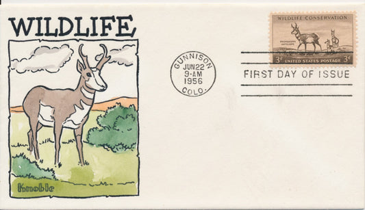 #1078 Pronghorn Antelope Wildlife Conservation Hand Painted Knoble cachet First Day cover