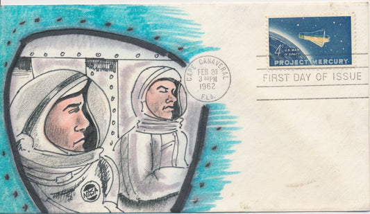 #1193 Space Project Mercury Hand Painted Unknown cachet First Day cover Add on
