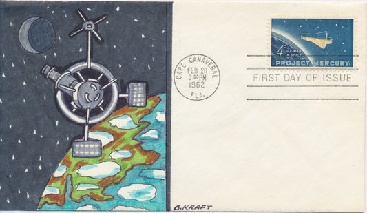 #1193 Space Project Mercury Hand Painted Ben Kraft cachet First Day cover