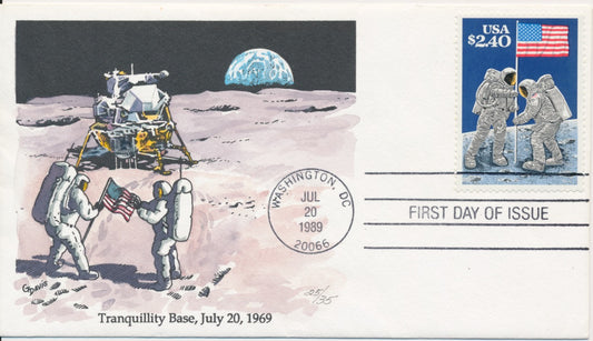 #2419 $2.40 Moon Landing Hand Painted Gary Davis cachet First Day cover 35 made very scarce