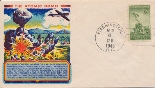 The Atomic Bomb 8/6/1945 Fluegel cover Scarce #929 Marines At Iwo Jima Event day cover