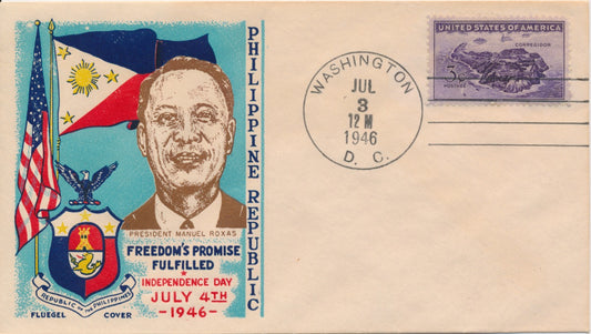 Philippine Republic Independence Day 7/4/1946 Fluegel event cover