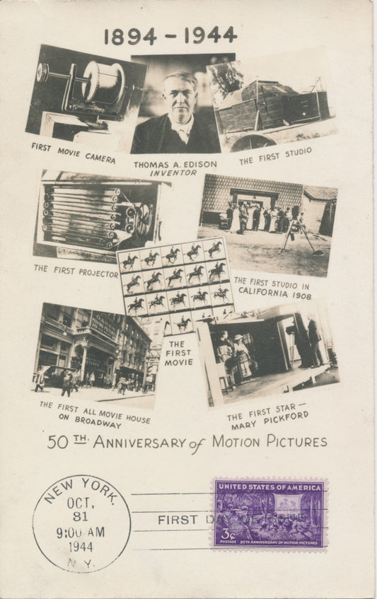 #926 Motion Pictures 8X5 Unknown Thomas Edison card cachet First Day cover
