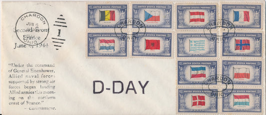 World War II Patriotic cover D-Day 6/6/1944 Over-run countries stamp combo Chardon Ohio cancel Scarce cover