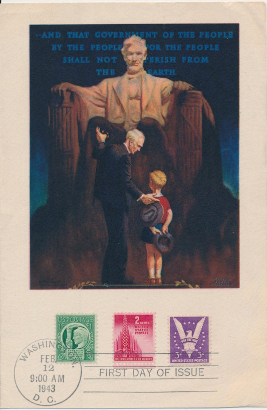 #908 Four Freedoms combo Dietz card 8X5 cachet First Day cover Abraham Lincoln has some slight creasing in corner