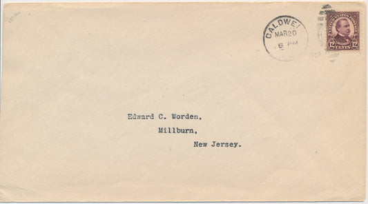 #564 12c Grover Cleveland Edward Worden no cachet First Day cover 3/20/1923 with Caldwell New Jersey cancel