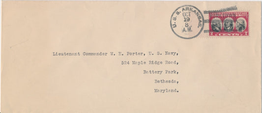 #703 Battle of Yorktown LT CM WH Porter US Navy First Day cover USS Arkansas Naval U/O cancel