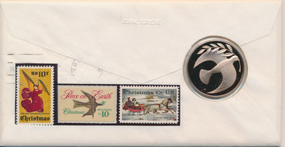 #1550-52 Christmas combo 1974 Hand Painted Jonal PNC cachet First Day cover with Peace Medal and mini