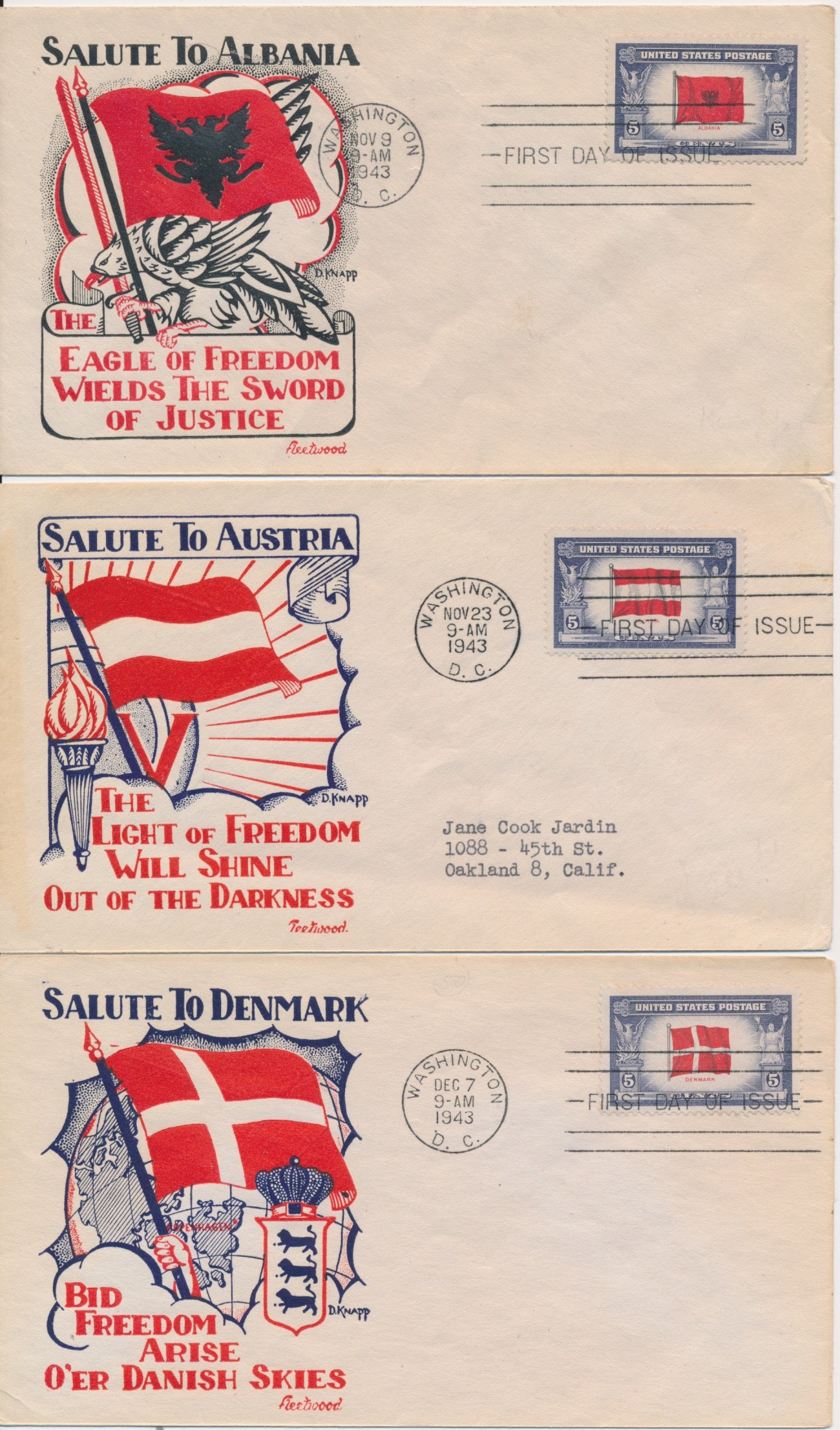 #909-921 Over-run Countries set of 13 Fleetwood DW Knapp cachet First Day covers