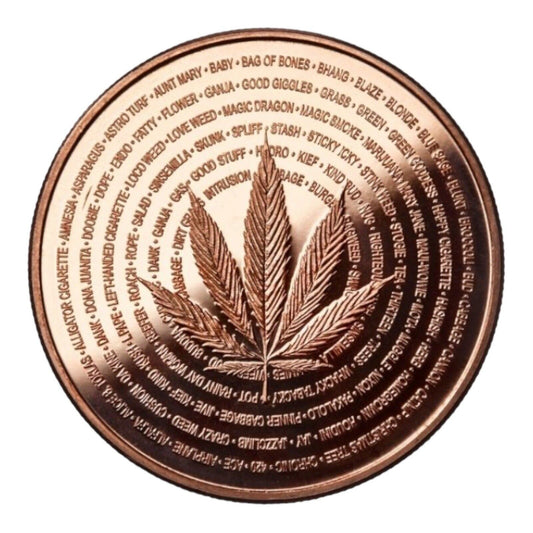 Lot of 5 CANNABIS LEAF - NATURES HOLIDAY - 1 OZ COPPER ROUND - ONE OUNCE - POT