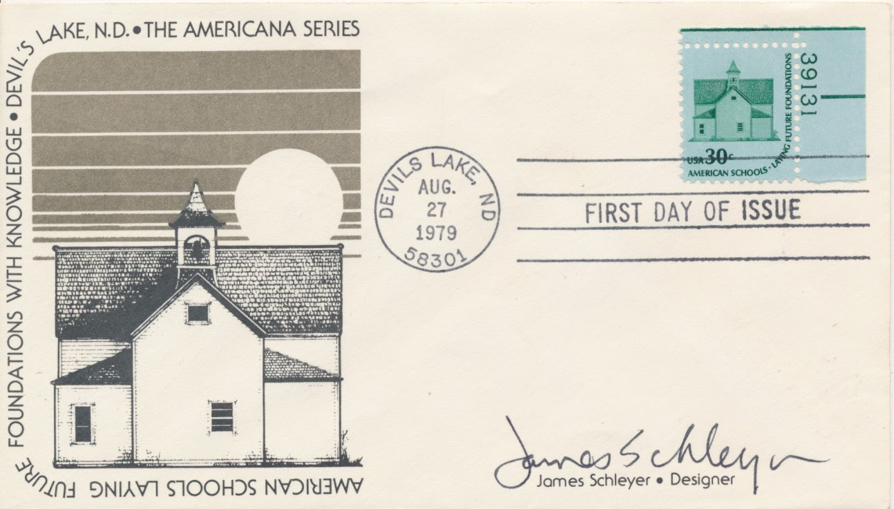 #1606 PL# 30c American Schools James Schleyer cachet First Day cover autographed by stamp designer