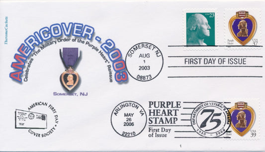 #3784 & #4032 Purple Heart Combo AMericover 2003 Therome Cachet First Day Cover Dual FDC