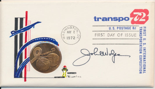 #U565 Transport 72 Hand Painted Jonal PNC cachet First Day cover signed by Transport Secretary  John Volpe with international Transportation Exposition Medal