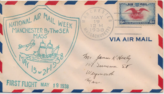 National Airmail Week 5/19/1938 Manchester by the Sea Massachusetts First Flight