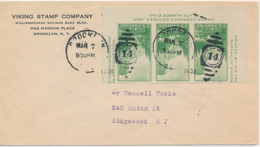 1c Yosemite Trans-Mississippi Expo Souvenir Sheet half Viking Stamp Company Brooklyn NY to Ridgewood NJ 1936